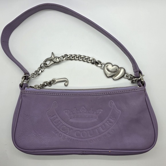 Vintage Y2K Juicy Couture Purple Leather Baguette Bag Purse Love P&G - Picture 6 of 15